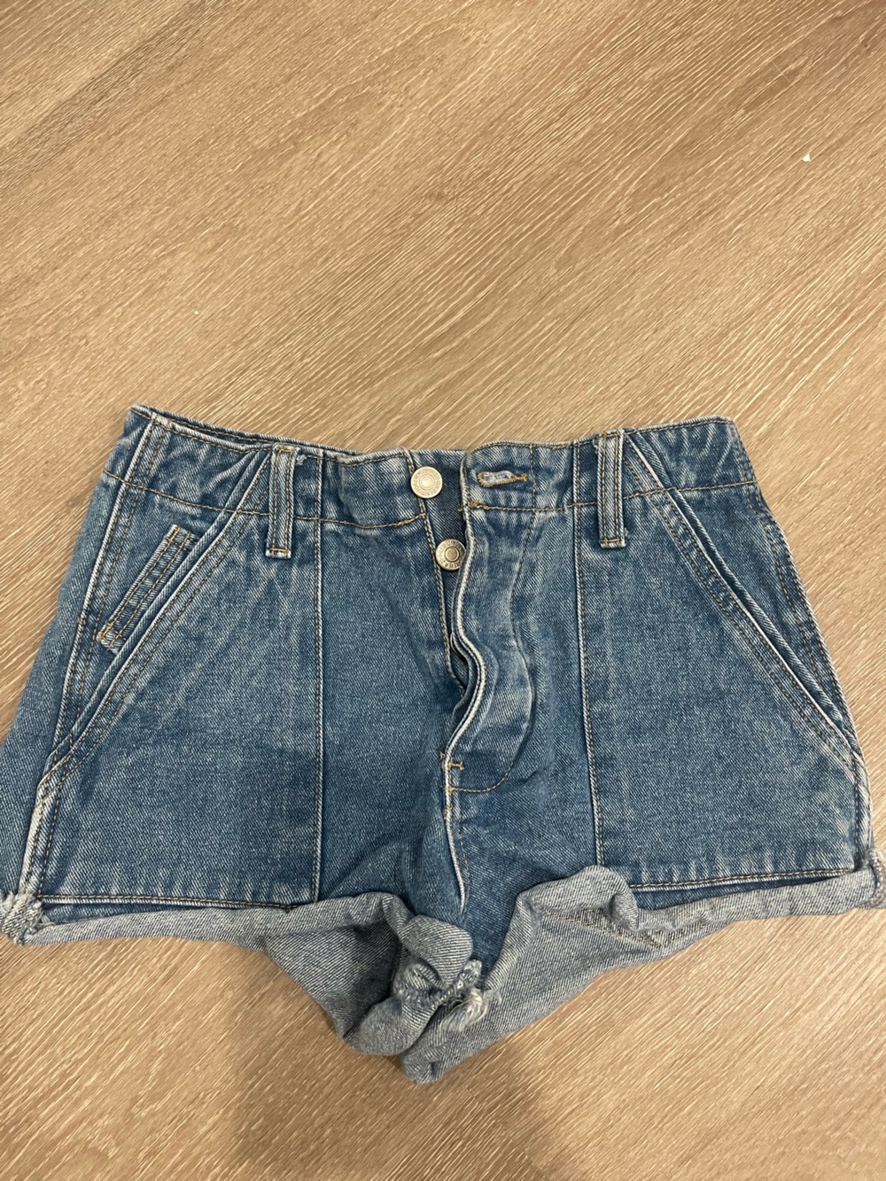 Forever 21 Light Blue High-Rise Button Fly Denim Shorts